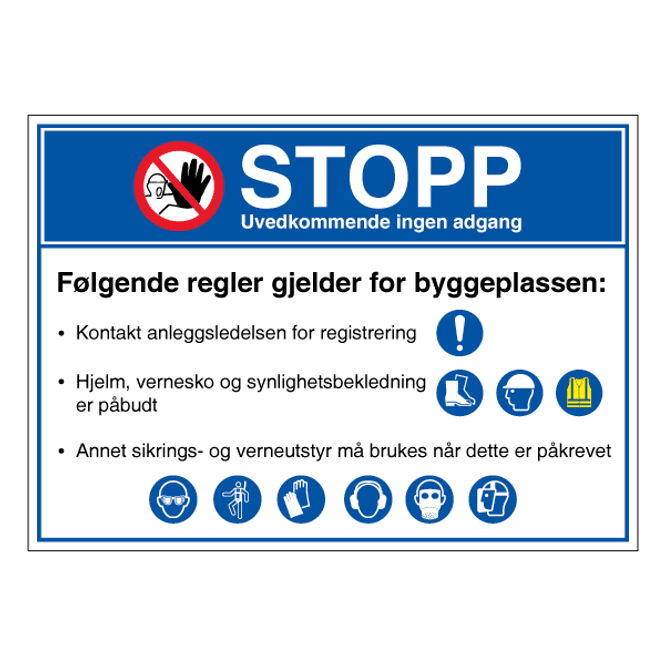 Hovedbilde Byggeplasskilt med HMS-påbud for verneutstyr