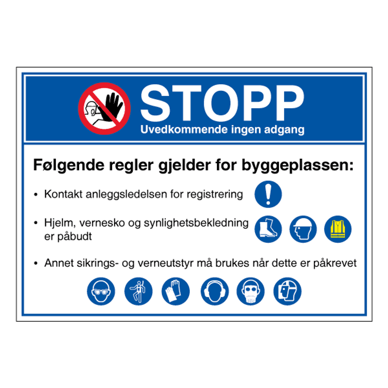 Byggeplasskilt med HMS-påbud for verneutstyr