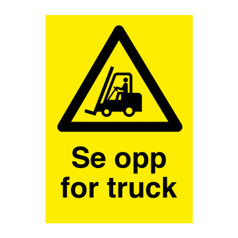 Se opp for truck - skilt med symbol og tekst