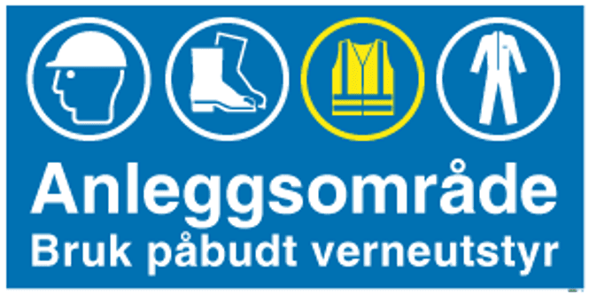 Hovedbilde Byggeplasskilt - Anleggsområde - Bruk påbudt verneutstyr