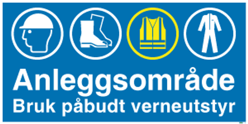 Byggeplasskilt - Anleggsområde - Bruk påbudt verneutstyr
