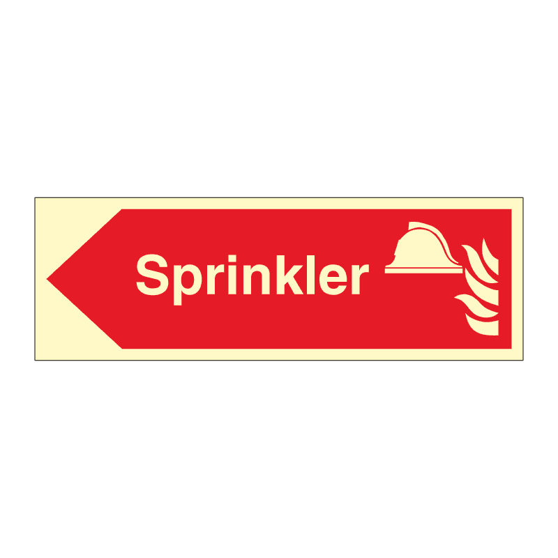 Sprinklersentral - brannskilt med pil venstre 