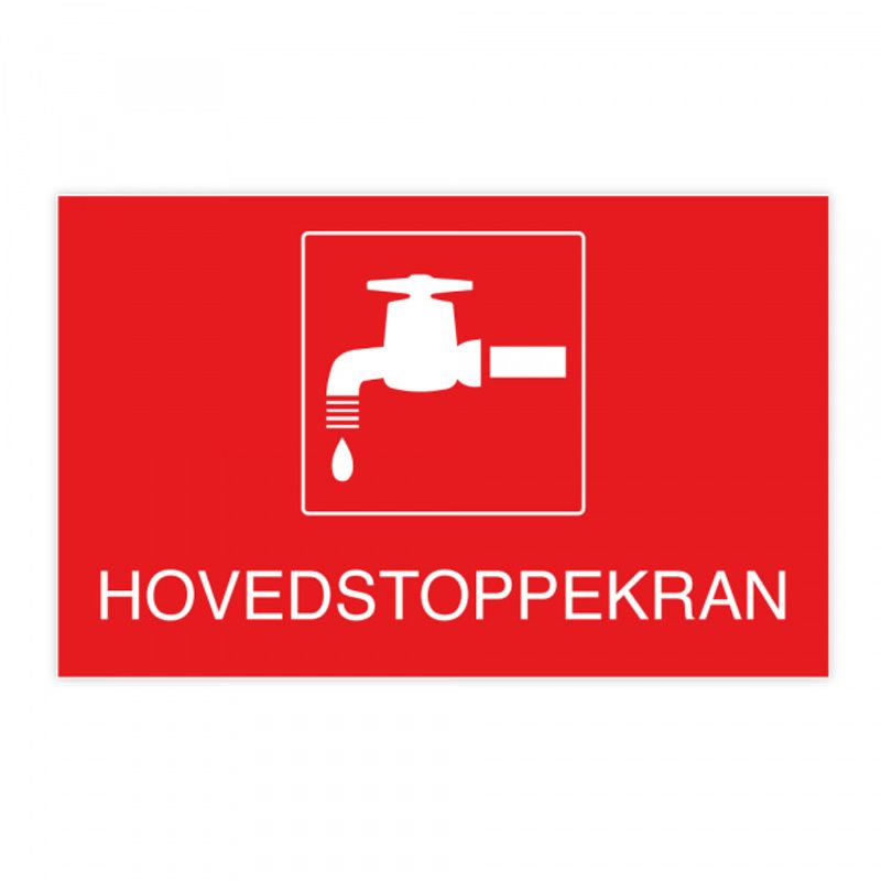 Hovedstoppekran - gravert skilt i plast