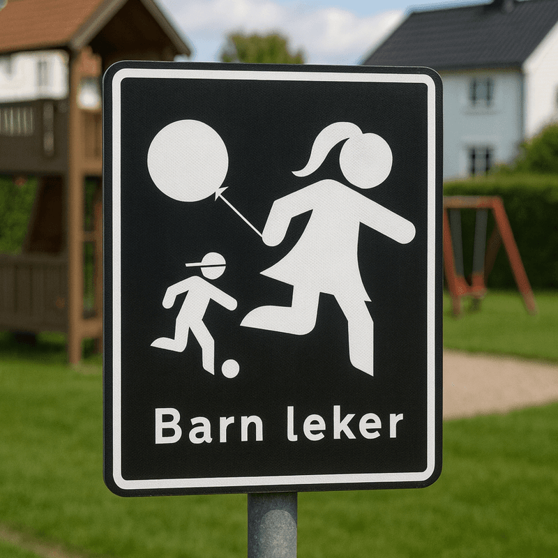 Barn leker skilt med symbol og tekst