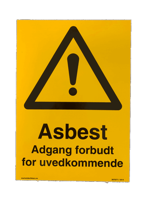 Hovedbilde Asbest fareskilt -  med adgang forbudt for uvedkommende