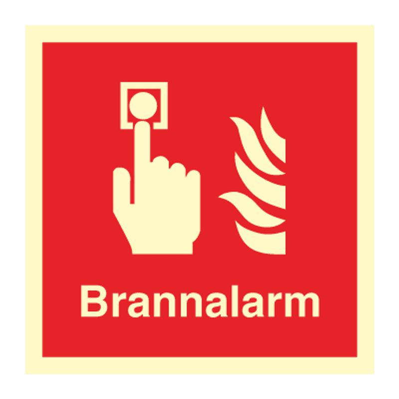 Brannalarm - Brannskilt med symbol og tekst
