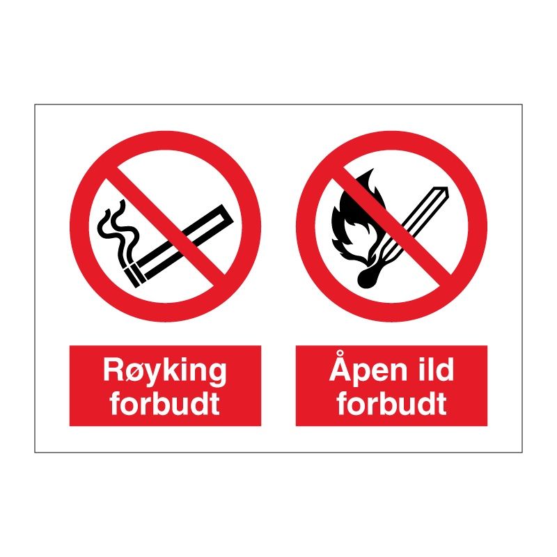 Røyking og åpen ild forbudt  - Forbudsskilt