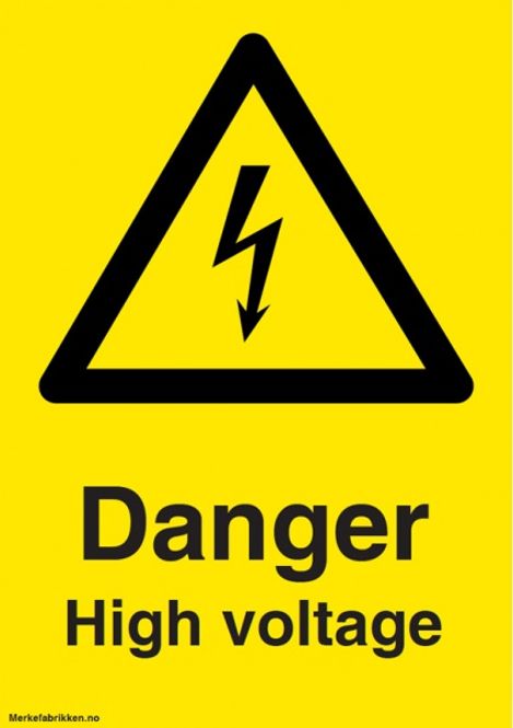 Hovedbilde Danger High voltage - Fareskilt med symbol og tekst