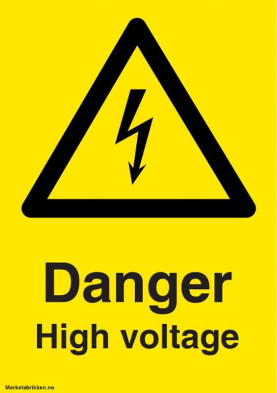 Danger High voltage - Fareskilt med symbol og tekst