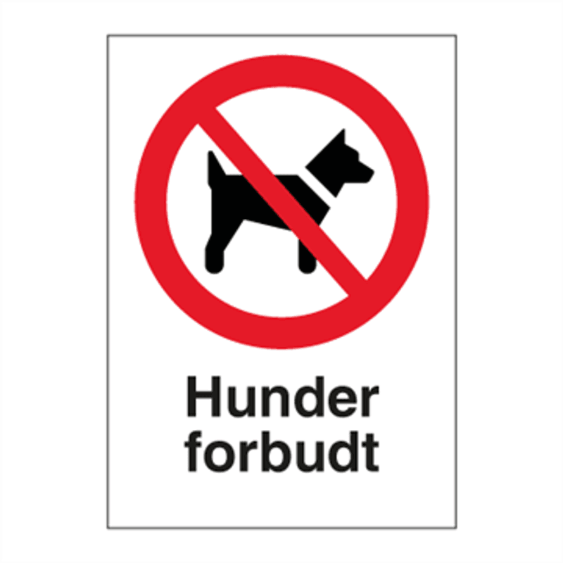 Hunder forbudt - skilt med symbol og tekst