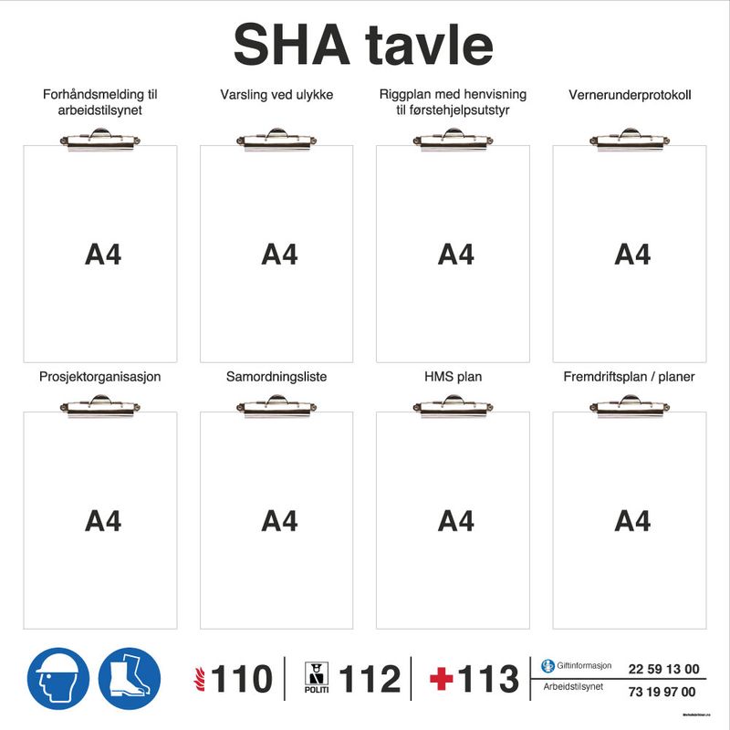 SHA tavle i aluminium med klyper for entreprenører
