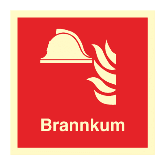 Hovedbilde Brannkum - brannskilt med symbol og tekst