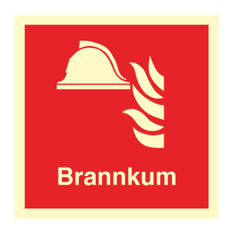 Brannkum - brannskilt med symbol og tekst
