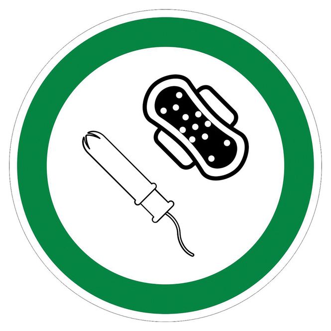 Hovedbilde Tillatt å kaste bind og tamponger klistremerke (10 stk) Ø 100 mm