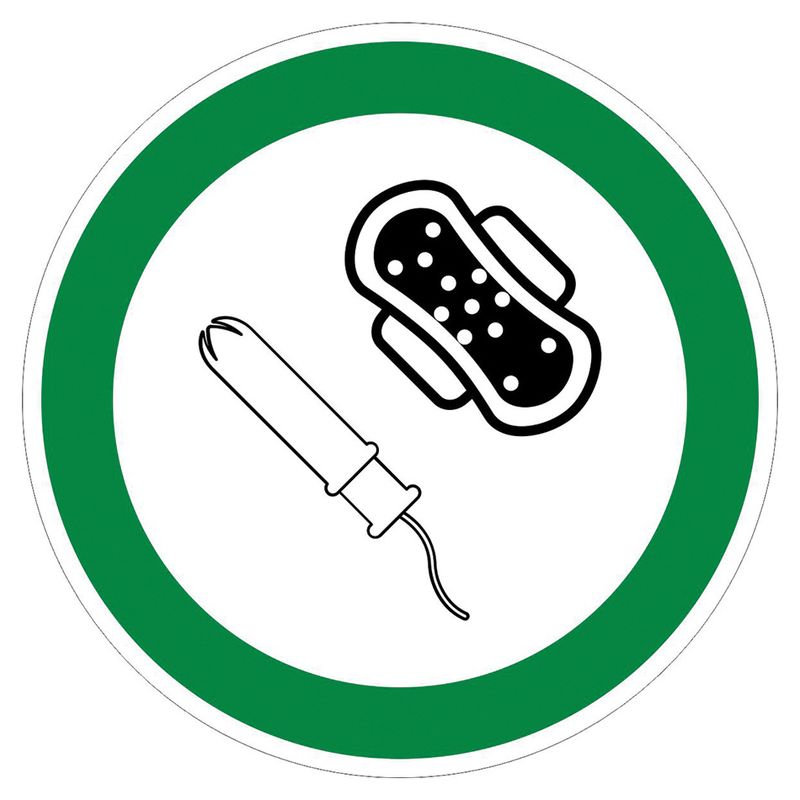 Tillatt å kaste bind og tamponger klistremerke (10 stk) Ø 100 mm