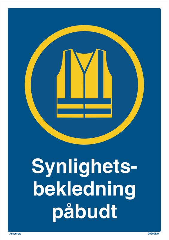 Påbudt med Synlighetsbekledning  - HMS Påbudsskilt - 210 x 297 m