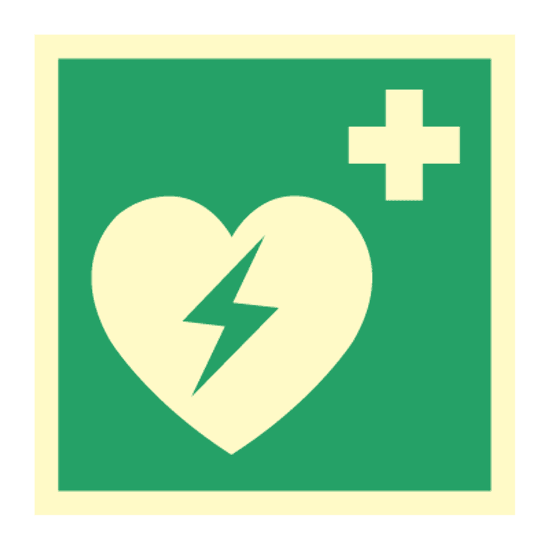 Hjertestarter - skilt med symbol