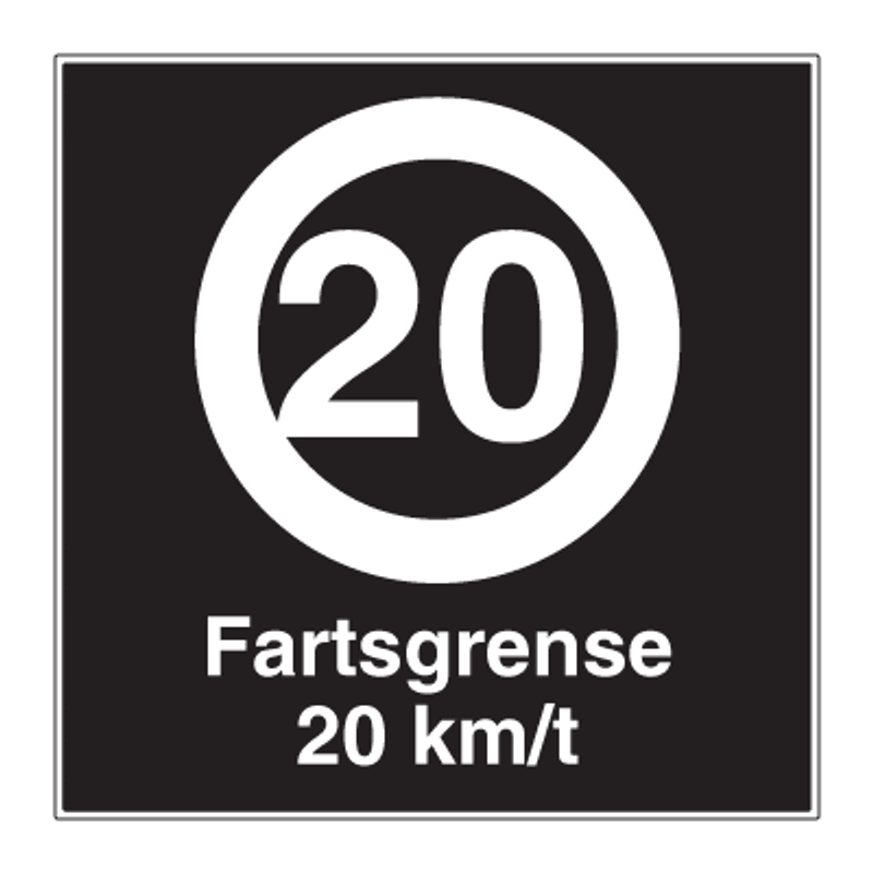 Privatrettslig fartsgrense skilt med symbol og tekst