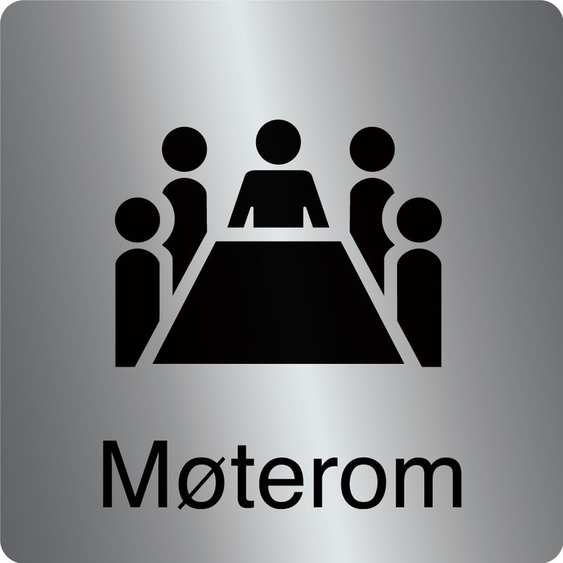 Møterom - skilt med symbol og tekst